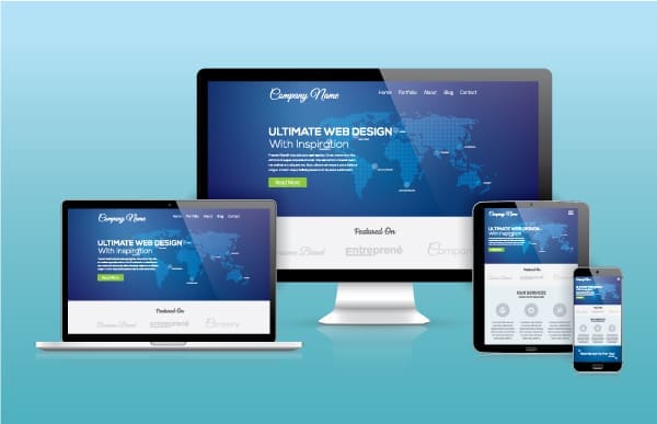 A website being shown on different size screens showing it's responsiveness