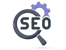 SEO Icon of a search glass looking at the words SEO