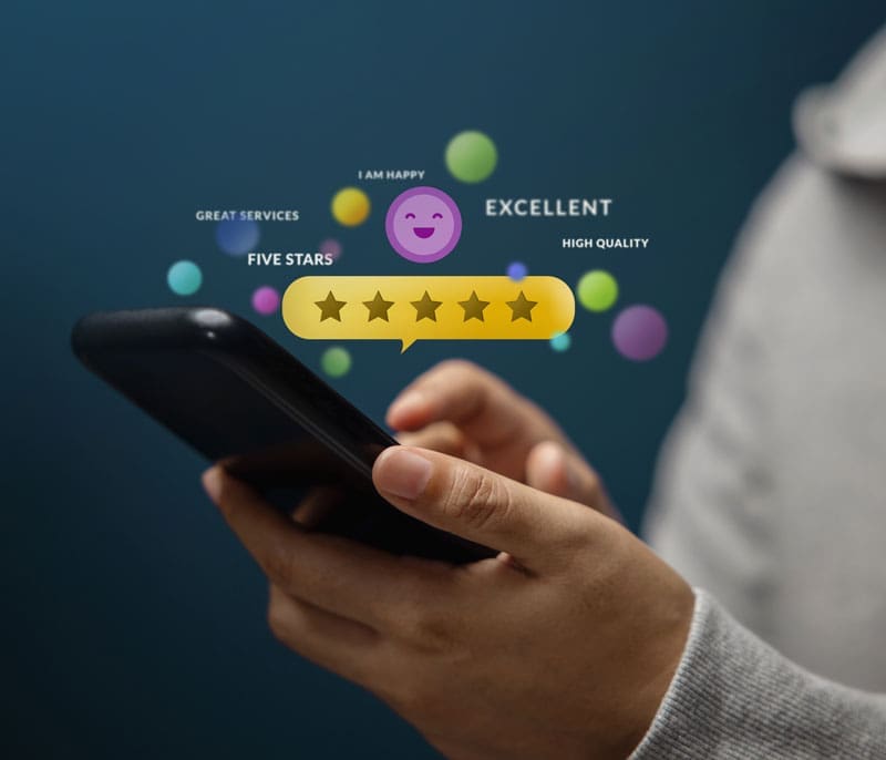 someone checking reviews on their cell phone