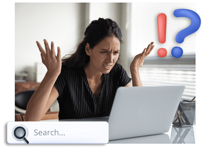 Need-help-search Business owner looking frustrated at her current search results
