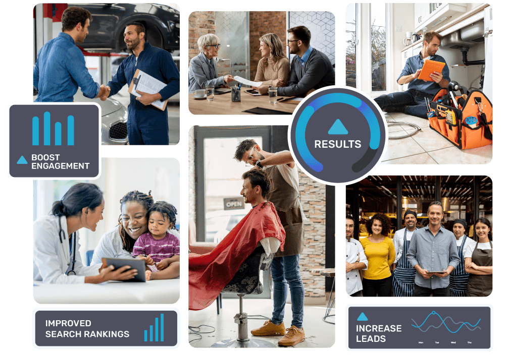 Image collage of different types of businesses that ZipLocal offers their Digital Marketing Services too.