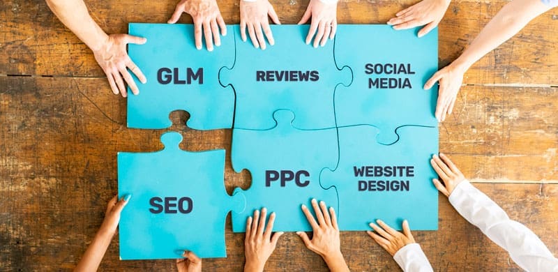 Puzzle-pieces-comimg-together-with-our-services-on-them-2 Image of jigsaw puzzle pieces being moved together with ZipLocals Digital Marketing services on them